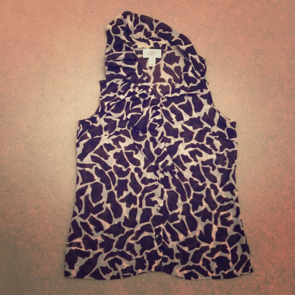 Loft Ruffle Brown & White Blouse